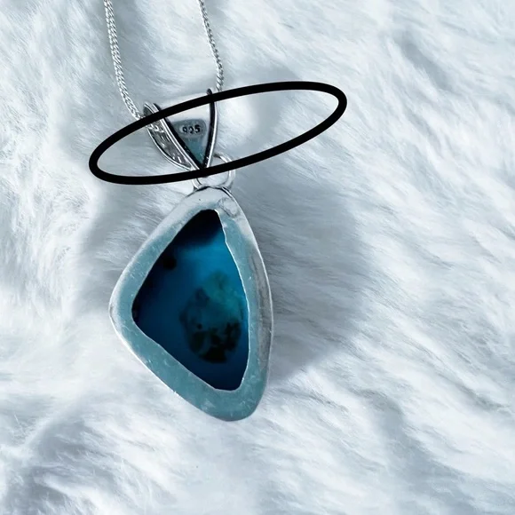 PERSIAN Turquoise Chunky Asymmetrical Gemstone Pendant Necklace Silver 925 New - Picture 9 of 11